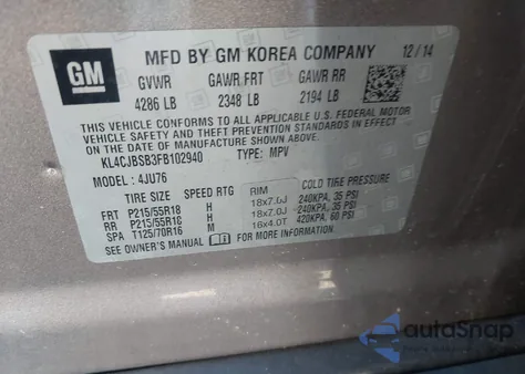 2015 Buick Encore Convenience из США, поврежденный, VIN KL4CJBSB3FB102940